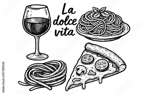 Enjoying Italian cuisine with pasta, pizza, and wine in a cozy dining setting