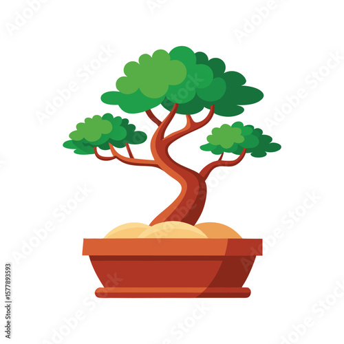 Isolated on white, this elegant bonsai tree illustration captures the essence of Japanese nature and meticulous garden artistry, with delicate leaves and branches symbolizing tranquil growth and desig
