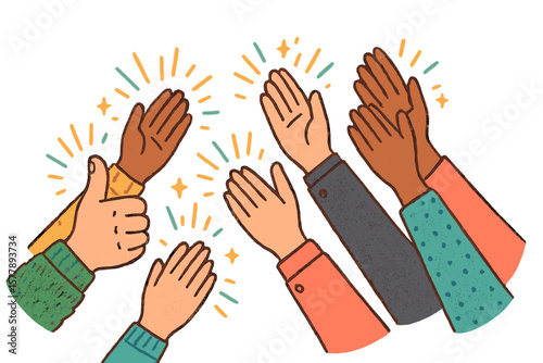 Celebrating achievements with enthusiastic applause and varied hand gestures at a joyful event