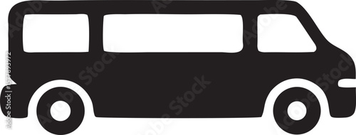 Simple black silhouette of a minivan isolated on a white background
