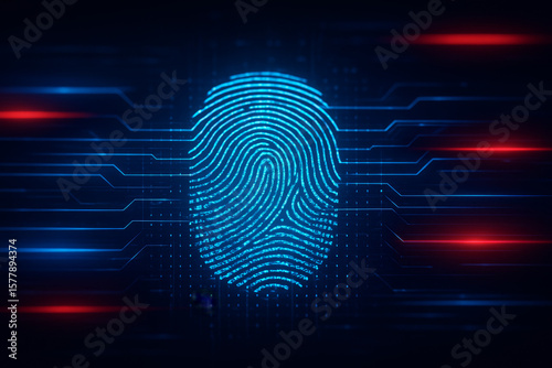 Biometric Fingerprint Scan with Digital Data Lines – Cybersecurity and Identity Concept
