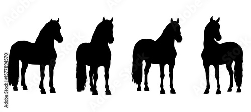 set of black horse silhouette vector