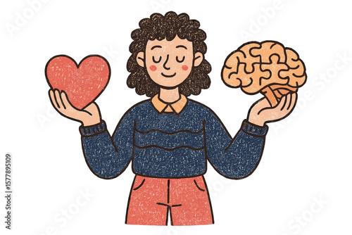 Balancing emotions and intellect through heart and mind illustration in a creative style