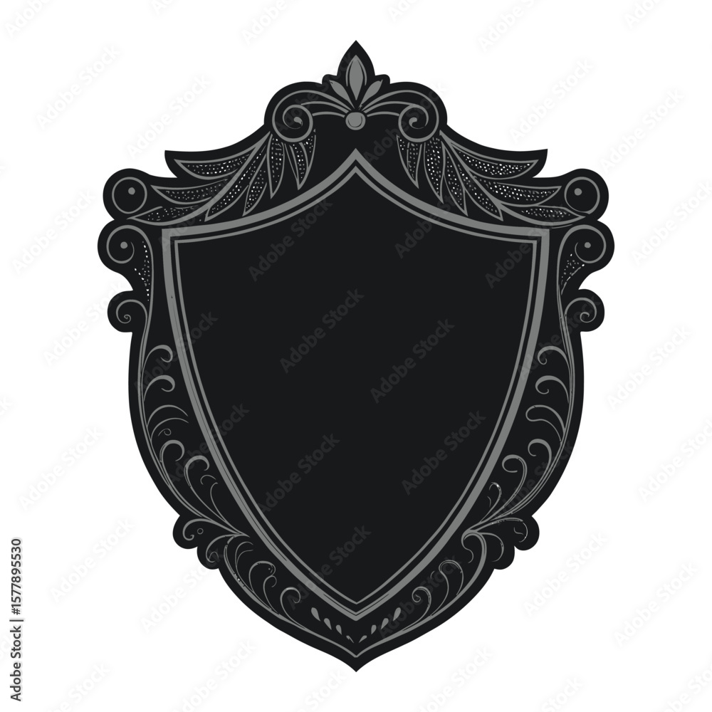 Obraz premium Black shield shape with ornate grey decorative border