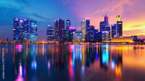 Vibrant city skyline at dusk