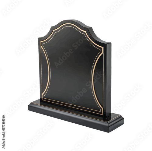 Black ornamental plaque with gold trim on base vector