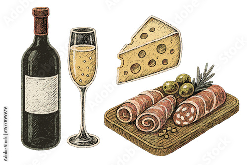 Enjoying fine wine, cheese, and cured meats on a wooden board at an elegant gathering