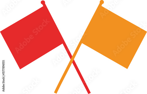 Crossed red and orange signal flags vector illustration for communication and warning purposes in nautical or sports contexts 