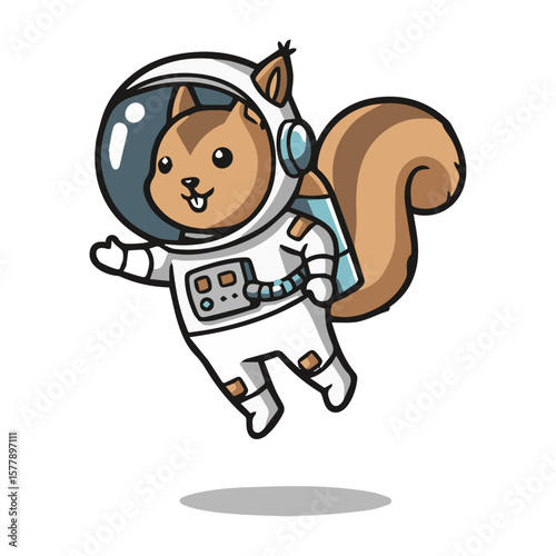 An Adventurous Cartoon Squirrel Mascot Dressed as an Astronaut, Wearing a Space Suit and Helmet, Ready for Cosmic Exploration and Discovery