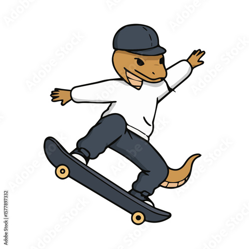 A Cool and Energetic Cartoon Person Mascot Expertly Snowboarding Down a Slope, Portraying an Extreme Winter Sport Enthusiast with Dynamic Movement