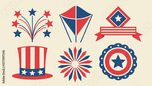 Patriotic symbols stars stripes hat fireworks vector