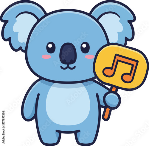 Cute blue koala holding yellow music note sign cartoon vector illustration for children and entertainment design 
