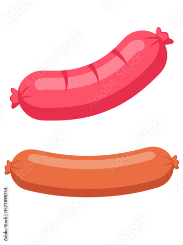 Cartoon Hot Dog and Sausage Links Isolated on White Background