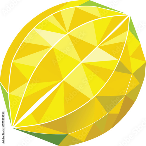 Functional Superfood Ingredients Abstract Low Poly Lemon Illustration, Vibrant Yellow and Green Geometric Design, Fresh Citrus Fruit Concept,...