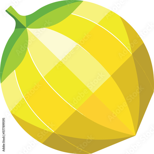 Functional Superfood Ingredients Abstract Geometric Lemon Illustration, Bright Yellow and Green, Low Poly Style, Fresh Citrus Fruit Design,...