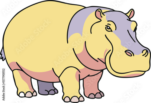 Hippopotamus animal vector illustration with pastel yellow and pink colors friendly hippo cartoon design 