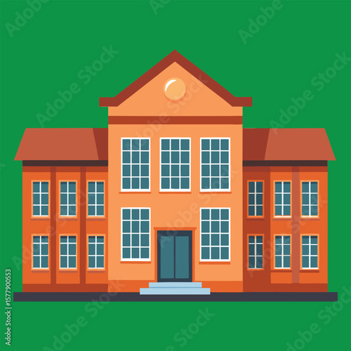 Front view school clipart in flat style with depth and detail for classroom visuals