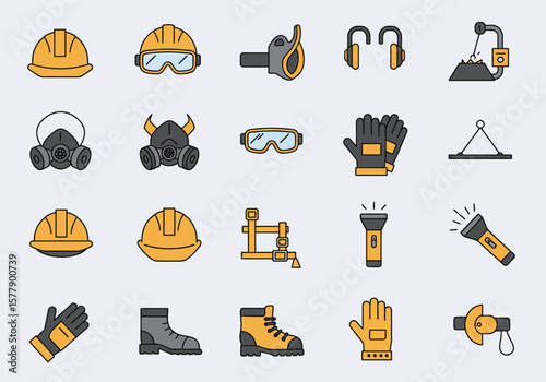 Essential Safety Gear Construction Icon Set for Builders and Tradespeople
