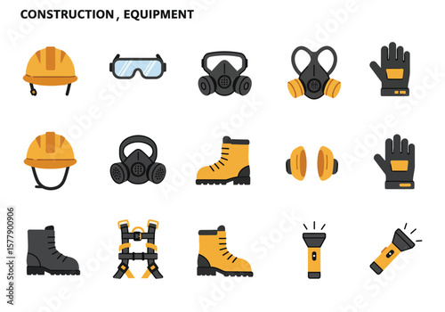 Essential Safety Gear A Construction Icon Set for Workplace Protection