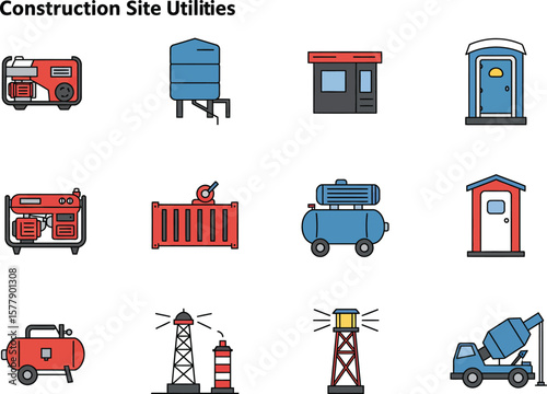 Construction Site Essentials Visualizing Utility Construction Icon Elements in Detail