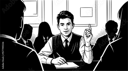 Confident businessman presenting ideas in meeting