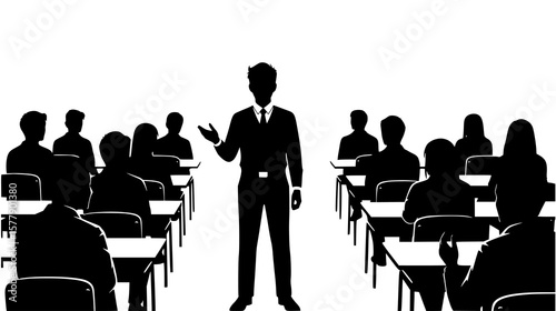 Businessman teaching in a classroom setting with students