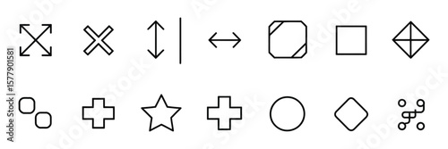 Maximize and minimize arrow icon set in thin line style, vector resizing and expanding symbols with editable stroke for UI and app interface design.


