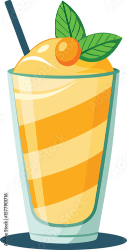 Cold-Pressed Wellness Drinks Refreshing Orange Creamsicle Smoothie in a Tall Glass with Straw and Mint Garnish
