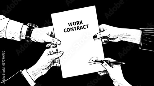 Business professionals exchanging work contract with pen for signature