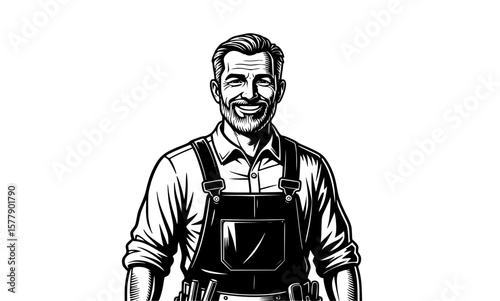 Friendly craftsman wearing overalls and smiling