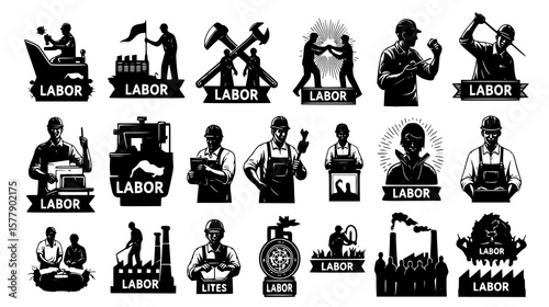 Workers laboring in various industrial jobs and tasks