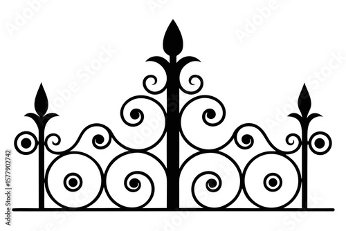 Elegant black ornate wrought iron gate design with scrolls and finials