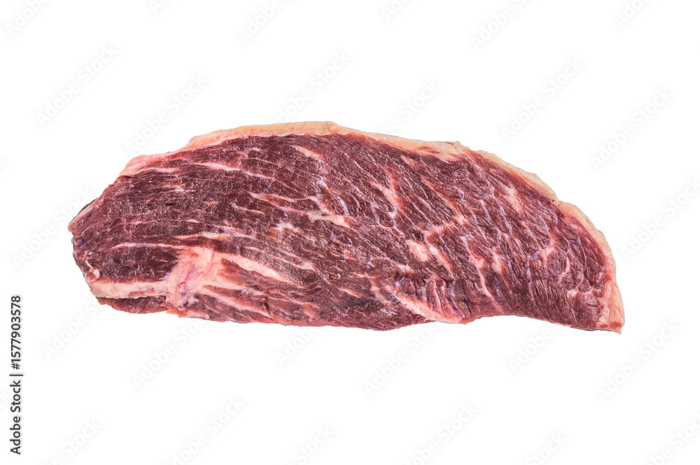 Fototapeta premium Fresh raw top sirloin steak, showcasing its rich color and marbling. isolated on white background. top view