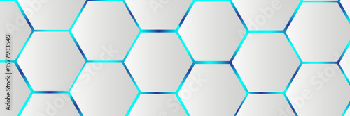 White 3d hexagonal technology vector abstract background. Blue bright energy flashes under hexagon in modern technology futuristic background vector illustration. White honeycomb texture grid.