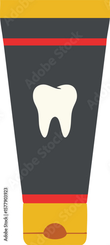 Toothpaste tube with tooth icon in black and yellow packaging dental hygiene vector illustration