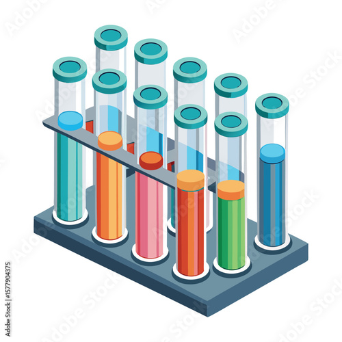 Colorful chemistry test tubes with various liquids isolated for scientific laboratory research