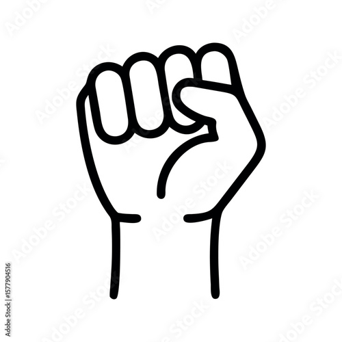 Black fist raised in solidarity raised fist white