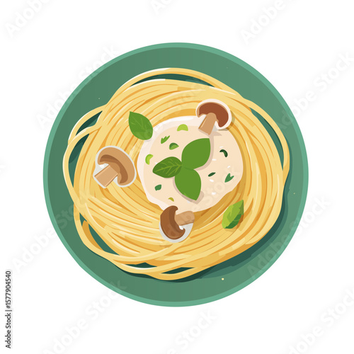 Plate of Spaghetti with Mushroom Sauce Isolated on a Transparent Background 