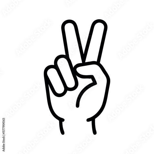Black outline hand showing peace sign victory gesture white background