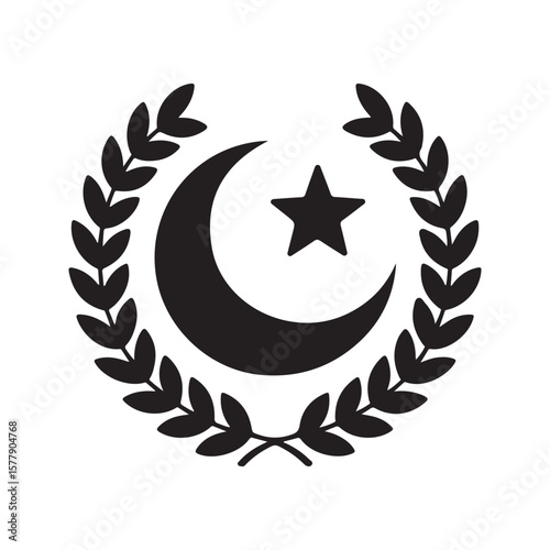 Crescent moon and star within laurel wreath islam religion