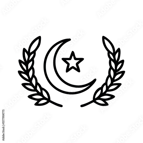 Crescent moon and star emblem with laurel branches islamic symbol laurel wreath