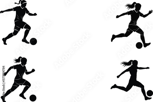 Vector Dynamic Soccer Female Silhouettes: Motion & Precision in Play