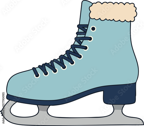 Ice skate with light blue body and beige fur lining winter sports footwear vector illustration 