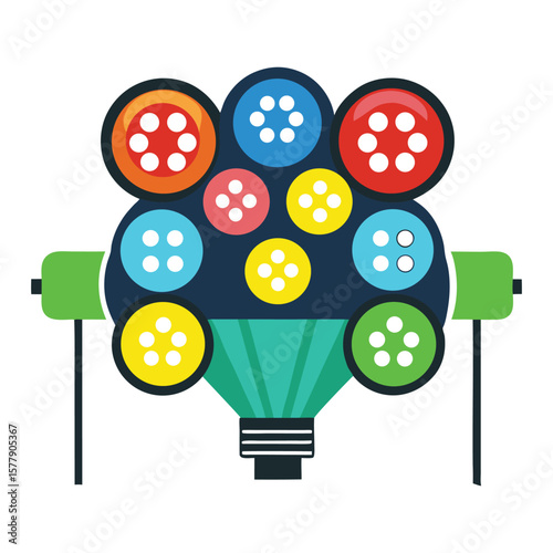 A colorful set of round vector web buttons featuring clothing and sewing design elements