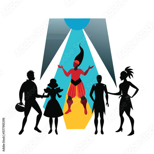 Elegant woman shoppers with bags walk in a row, their silhouettes a stylish illustration of urban fashion and sale