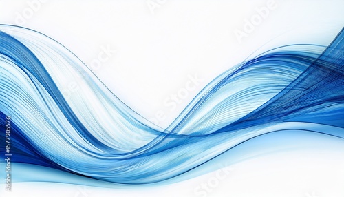 abstract flowing blue waves with fine lines creating a dynamic and smooth motion effect on a white background