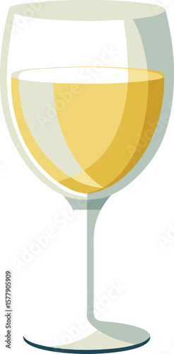 Refreshing Glass of White Wine, Elegant Illustration for Menu Design, Restaurant Branding, or Wine List...
