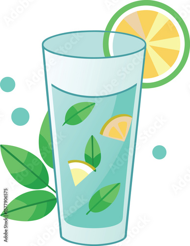 Refreshing Summer Lime and Mint Iced Drink in Tall Glass, Perfect for Hot Weather