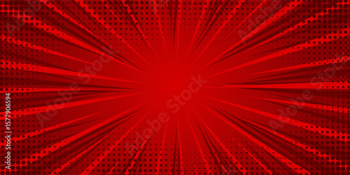 Pop art red comic book cartoon magazine cover. Cute retro stripe pattern. Vector halftone illustration. Vintage background for comic superhero text, speech bubble, message.
