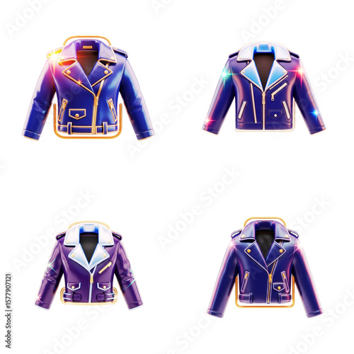 3D leather jackets in various styles and colors design concept  